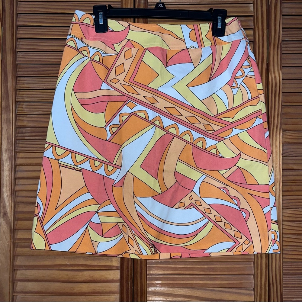 Talbots Size 8 Retroβ Geometric Pattern Orange, Yellow and White Skirt